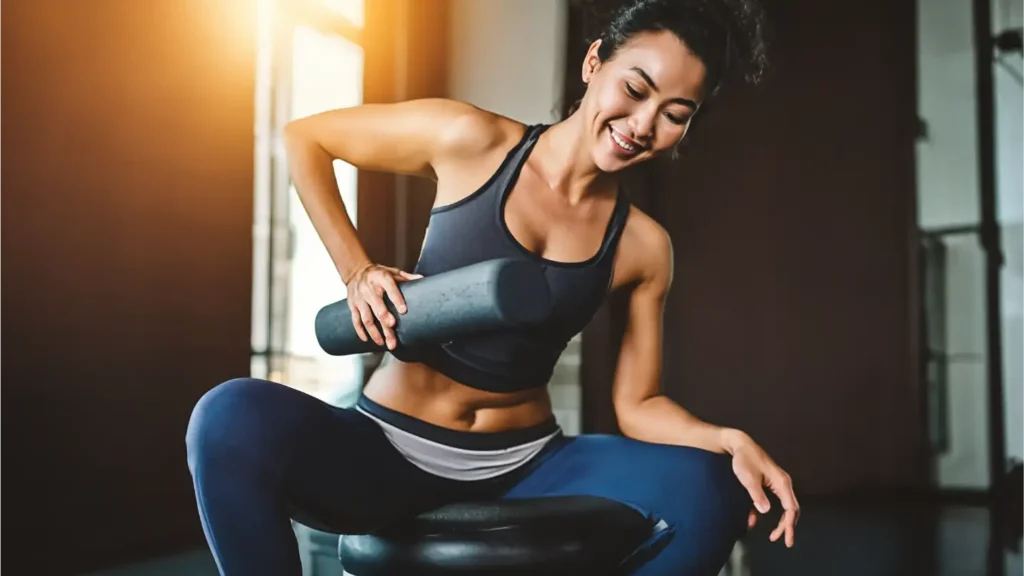 vrouw met foam roller