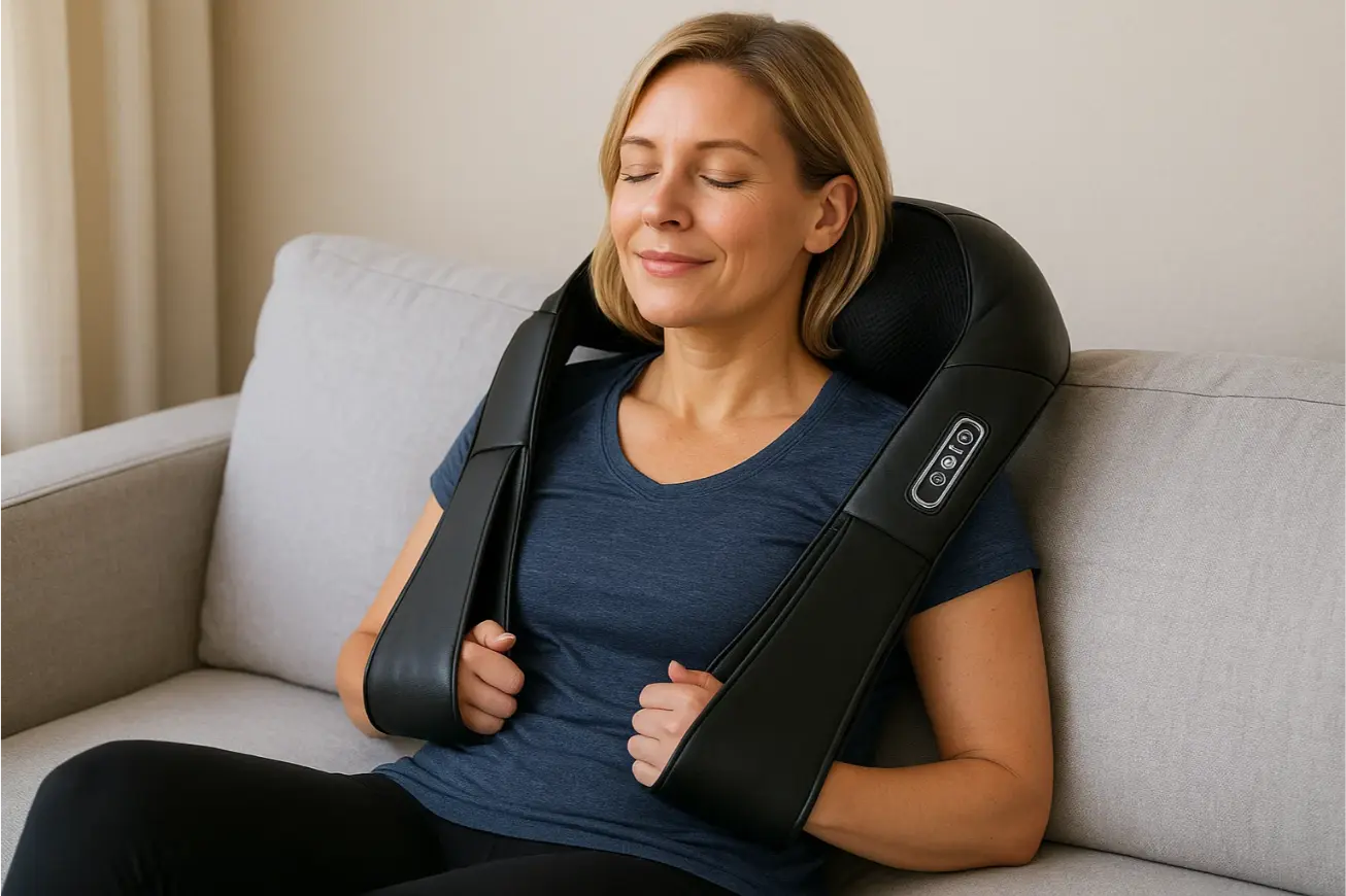 vrouw met massagekussen