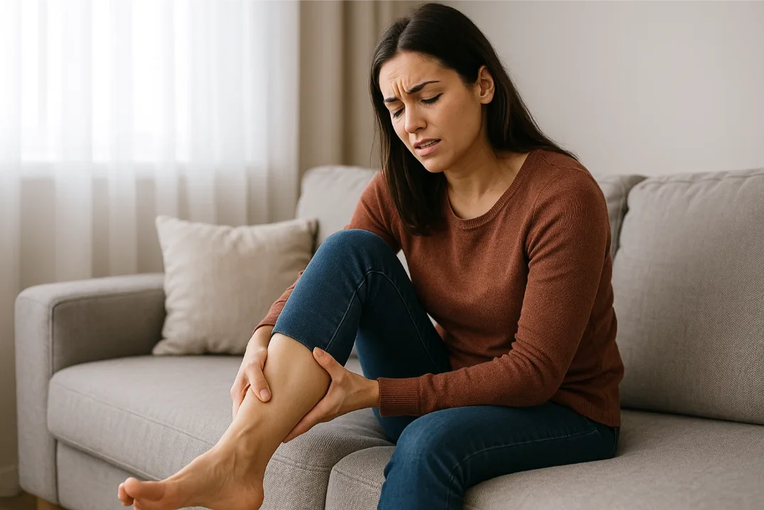 vrouw met gespannen kuitspieren