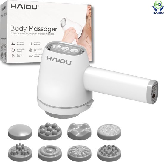 Witte HAIDU Revive body massager met groot massagevlak en lichtfunctie voor benen