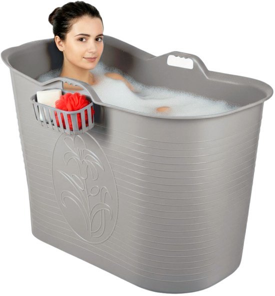 Bath Bucket mobiel zitbad van 185 liter in grijs met afvoerslurf