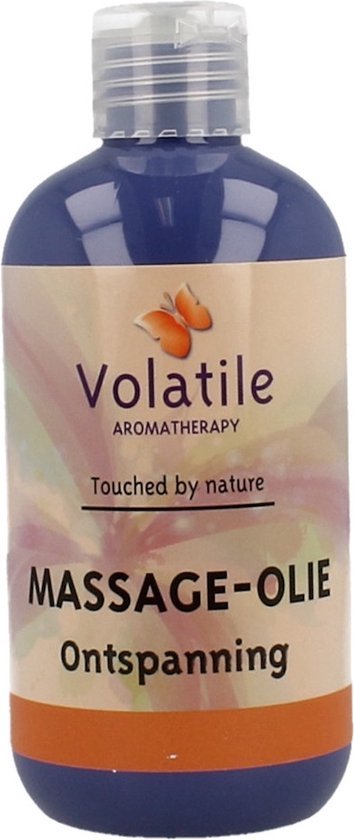 Fles Volatile massageolie ontspanning van 250 ml met geranium, lavendel en benzoë op jojobabasis