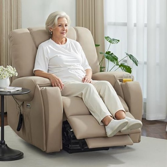 Beige MCombo relaxfauteuil met sta-op hulp, massagefunctie en verwarming