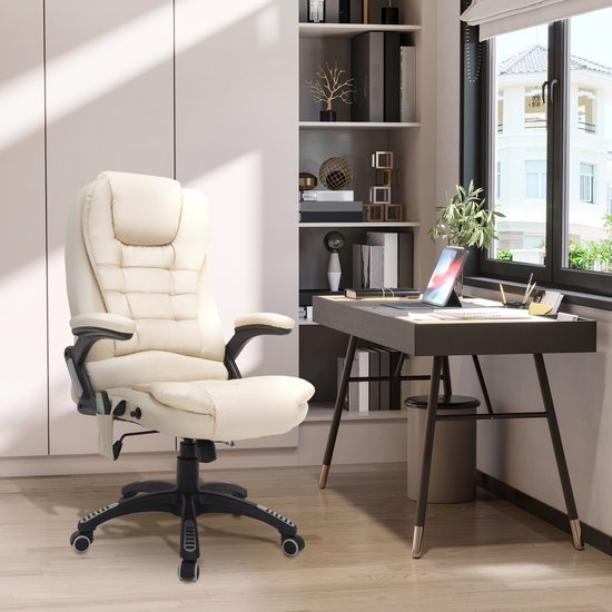 Beige OKWISH ergonomische bureaustoel met zes trilmassagepunten en warmte