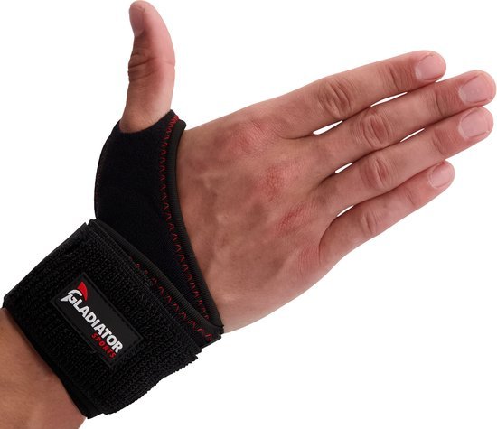 Zwarte Gladiator Sports polsbrace met duimopening van honderd gram