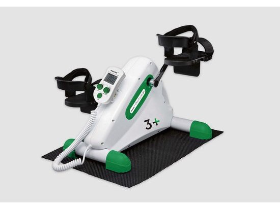 Witte MoVeS Oxycycle 3+ stoelfiets met groene voeten, display en antislipmat