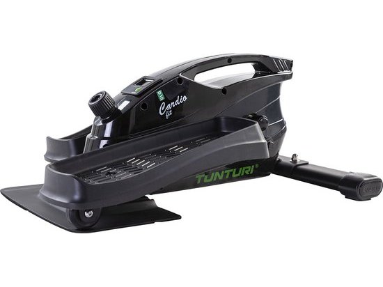 Zwarte Tunturi Cardio Fit D10 deskbike met voetplaten en weerstandsknop